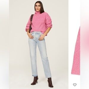 Roam Pink Cannes Mock Neck Chunky Sweater Large Comfy Barbie Barbiecore Spring